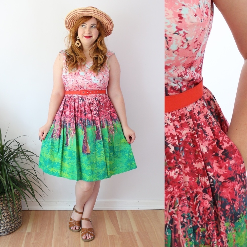 Modcloth Spring Cherry Blossom Dress Pockets Belt Bright‎ Japan Trip
